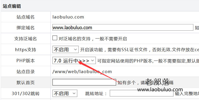 站点选择版本PHP